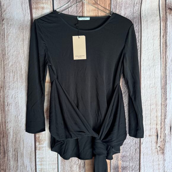 M.M. LaFleur Blouse Walker 2.0 Black Knit Crepe Top Tie Front Asymmetrical Hem S - Picture 1 of 10